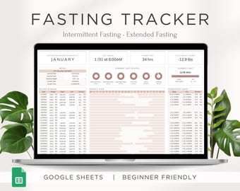 Blush Pink Fasting Tracker: intermitterend vasten-spreadsheet (Google-spreadsheet)
