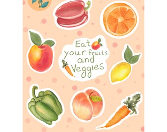 Veggie Vibes Sticker Sheet | Hand-Painted Watercolor Plant Stickers | Cute Veggie and Fruit Stickers/ Kiss Cut Stickers
