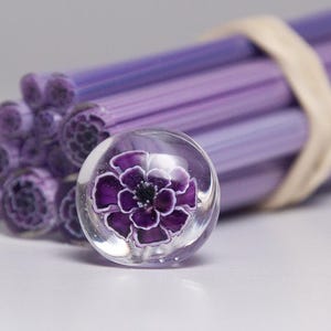 Purple Flower in Canes Murrini Coe 104 for Lampworking 6 cm long