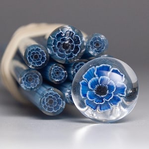 Blue Flower in Canes Murrini Coe 104 for Lampworking 6 cm long