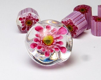 Pink Flower Glass Murrini Coe 104 for Lampworking 5-7 mm pack 12pc