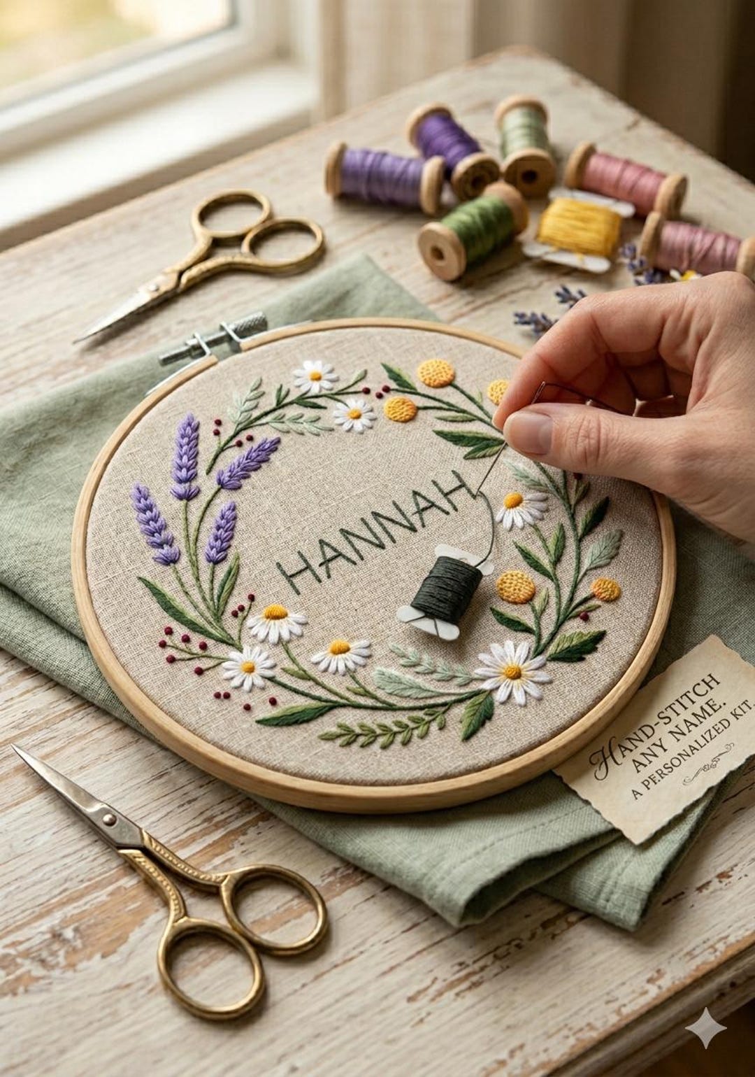 Personalized Wildflower Wreath Embroidery Pattern PDF, Beginner Hand ...