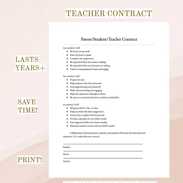 Teacher Student Contract Etsy