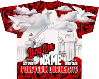 Plantilla de camiseta 3D, plantilla de Photoshop digital, plantilla de camiseta conmemorativa, diseño de camiseta funeraria