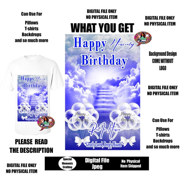 Happy Heavenly Birthday Design, Memorial, RIP Design, Funeral Background PNG, Sublimation, In loving Memory! Heaven, Celebration of Life