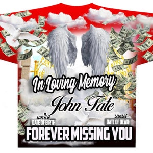 3D All over T-shirt Template, Digital Photoshop Template, Memorial T-shirt Template, Funeral T-shirt Design