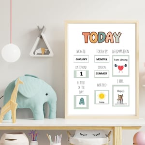 Tägliches Morgenbrett heute Kalender für Kinder Tägliche Affirmationen Kreiszeit Homeschool-Aktivität Kleinkind Morgenplan Vorschullernen Bild 1