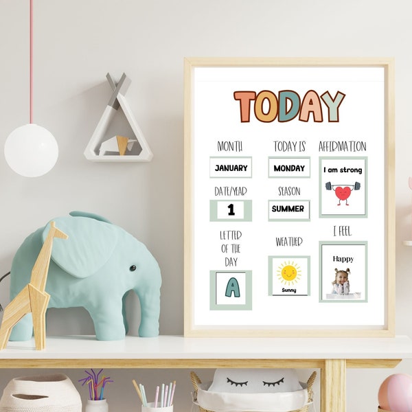 Tägliches Morgenbrett heute Kalender für Kinder Tägliche Affirmationen Kreiszeit Homeschool-Aktivität Kleinkind Morgenplan Vorschullernen