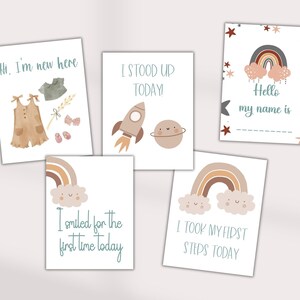 Tarjetas de hitos Primer año Niña Hito Bebé niño regalo baby shower nueva mamá nuevo bebé boho acuarela imprimible decoración de guardería neutral