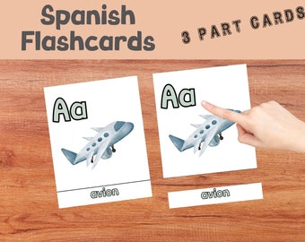 Flashcards espanhóis cartões de 3 partes cartões montessori em espanhol cartões para crianças atividades infantis atividade montessori introdução em espanhol para crianças