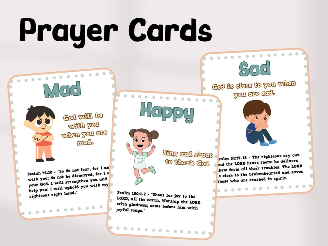 Prayer Cards for Kids Feelings Flash Cards Sunday School Homeschool