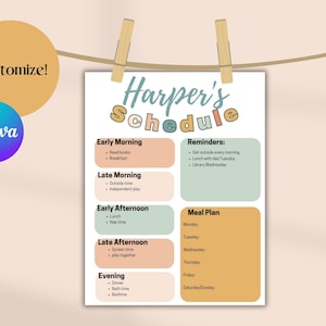 Editable baby toddler schedule Canva Template Personalized Schedule Printable Kid Schedule Mom Schedule Editable Prints Personalized Prints