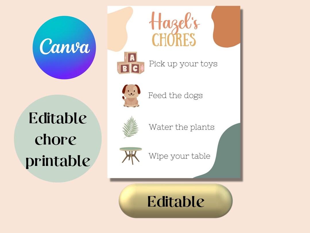 Editable Chore Chart Canva Template Personalized Printable Kid Chore ...