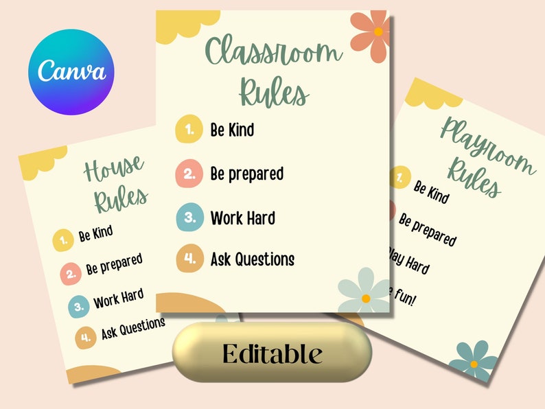 Canva Template Classroom Rules House Rules Printable Download Editable