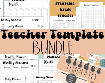 Teacher template bundle teacher planner grade tracker editable slides google slides template teacher digital planner printable teacher pages