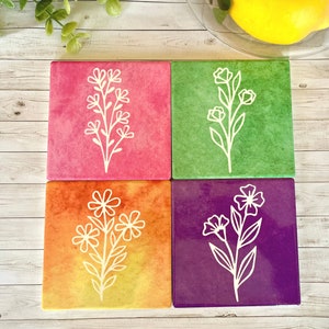 CLEARANCE SALE | Ceramic Coaster Set | Flower Coasters | Spring Coasters | Spring Decor | Spring Flowers | Spring Table Decor