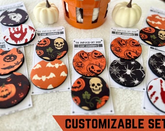Halloween Car Coasters | Customized set | Spooky Car Accessories | New Car Gift | Car Cup Holder Coaster | Halloween Car Decor | Spooky Vibe