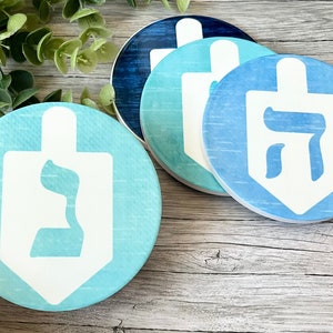 Chanukah Coaster Set | Dreidel Coasters | Dreidel Decor | Chanukah Decor | Chanukah Gifts | Hanukkah Home Decor | Jewish Family Gift