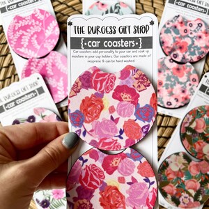 Floral Car Coasters: Neoprene Car Cup Holder Coaster Set
