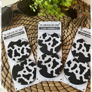 Cow Print Car Coasters | Cow Car Accessories | Cute Car Decor | New Car Gift | Car Cup Holder Coaster | Western Car Accessories