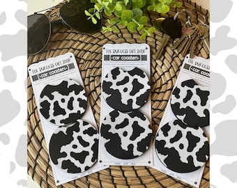 Cow Print Car Coasters | Cow Car Accessories | Cute Car Decor | New Car Gift | Car Cup Holder Coaster | Western Car Accessories