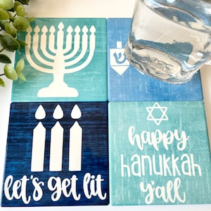 Chanukah Coaster Set | Ceramic Coaster Set | Chanukah Decor | Chanukah Gifts | Hanukkah Home Decor | Jewish Holiday Gift | Lets Get Lit