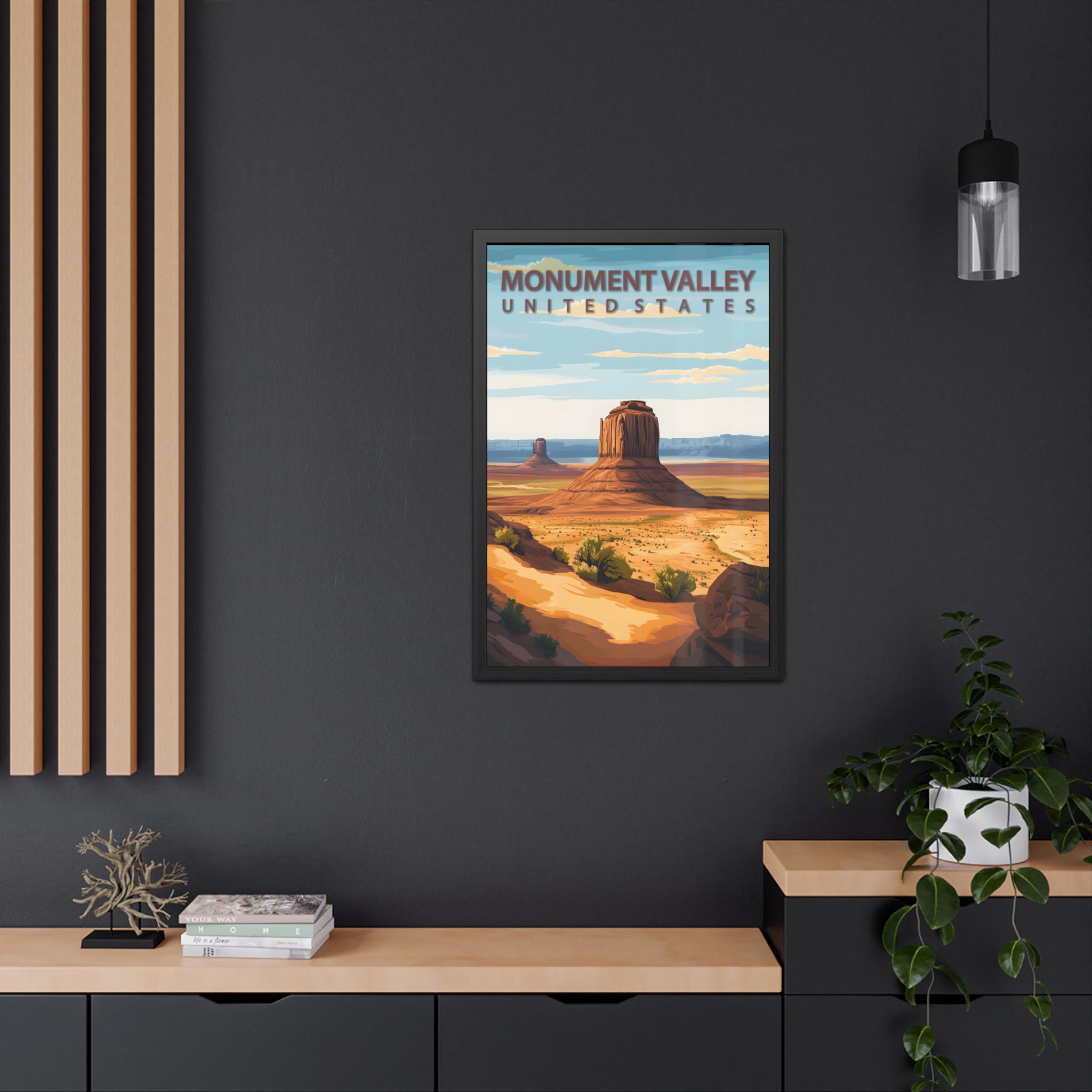 モニュメントバレーの額入りポスター、風景壁アート、自然の装飾、旅行