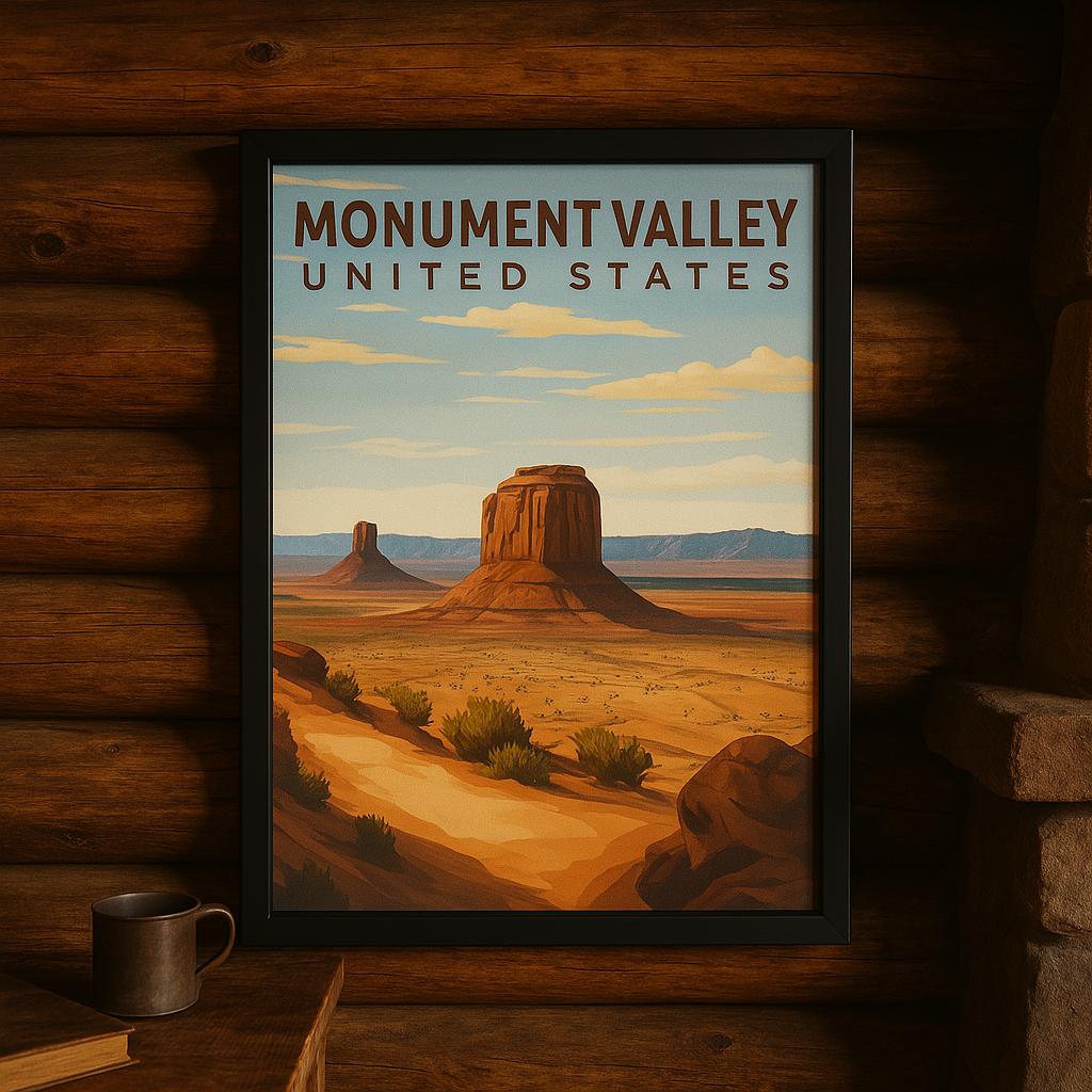 モニュメントバレーの額入りポスター、風景壁アート、自然の装飾、旅行
