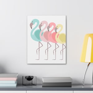 Flamingo Wall Art, Flamingo Family Beach Decor Print, Tropical Bird Room Sign, Coastal Living Picture, Nature Wildlife Poster, framed canvas