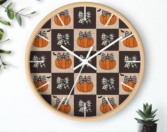 Autumn Pumpkin & Bow Wall Clock, Cozy Fall Home Decor, Halloween Wall Art, Farmhouse Clock, Seasonal Decoration