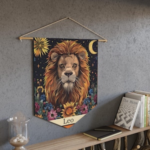 Leo Pennant Flag, Astrology Pennant, Zodiac Wall Decor, Horoscope Banner, Lion Zodiac Sign, Dorm Room Decor