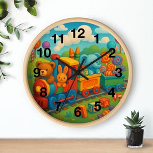 Whimsical Train Wall Clock - Nursery Decor, Kids Room, Fun Timepiece, Playful Artwork, Colorful Gift for Children