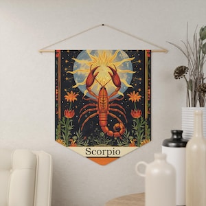 Scorpio Pennant, Zodiac Wall Decor, Astrology Banner, Celestial Home Accent, Mystical Room Art, Horoscope Flag