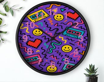 Retro 90s Smiley Face Wall Clock, Fun Home Decor