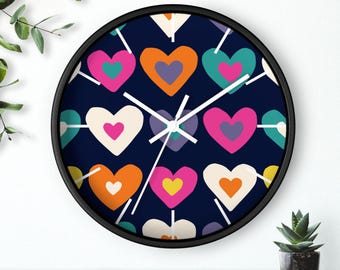Colorful Heart Wall Clock, Whimsical Home Decor
