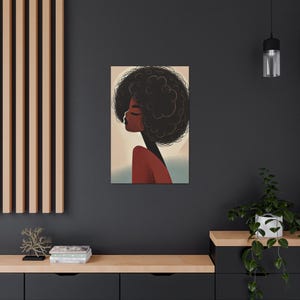 Schwarzes Mädchen Leinwand, schwarzes Mädchen mit Afro, Afroamerikanerfrau Porträt, Wanddekor, ethnische Wohnkultur, Afrocentric Kunst, natürliches Haar Druck