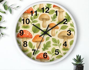 Whimsical Mushroom Wall Clock - Nature Decor, Vintage Style Home Accent, Perfect Gift for Nature Lovers, Eco-Friendly Timepiece, Cozy