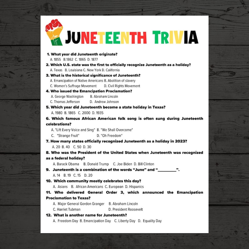 Juneteenth Trivia Juneteenth Printable Juneteenth Party Games Instant ...