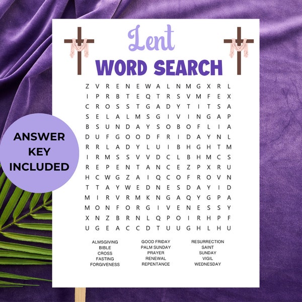 Lent Word Search| Lent Worksheet| Lenten Printable| Lent Activities for Kids and Adults| Catholic Activity Pages| Instant Downloads