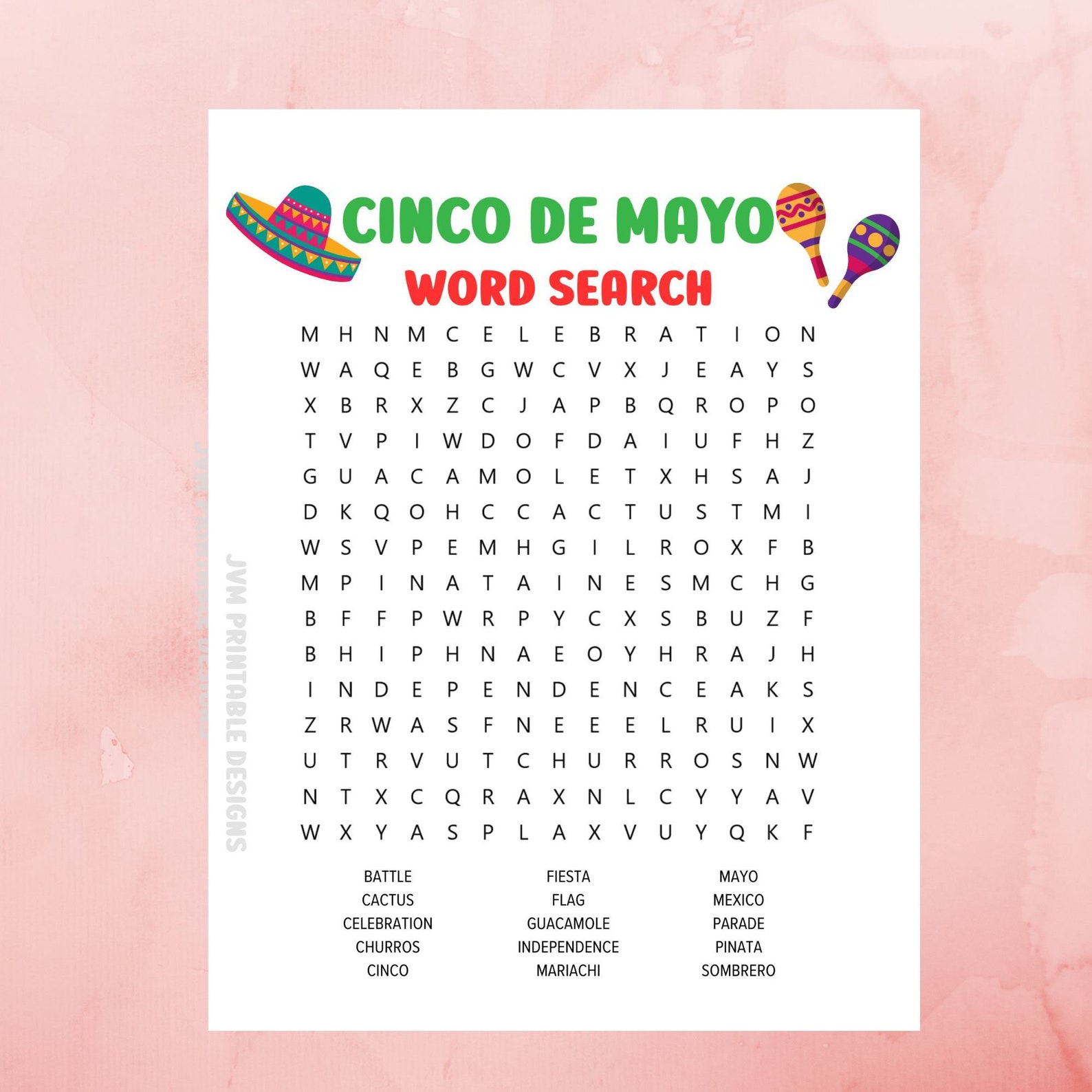 Cinco De Mayo Word Search, Printable Fiesta Party Games, Cinco De Mayo ...