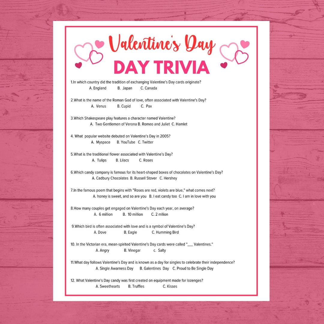 Valentine's Day Trivia Valentines Day Games Valentines Day Printable ...