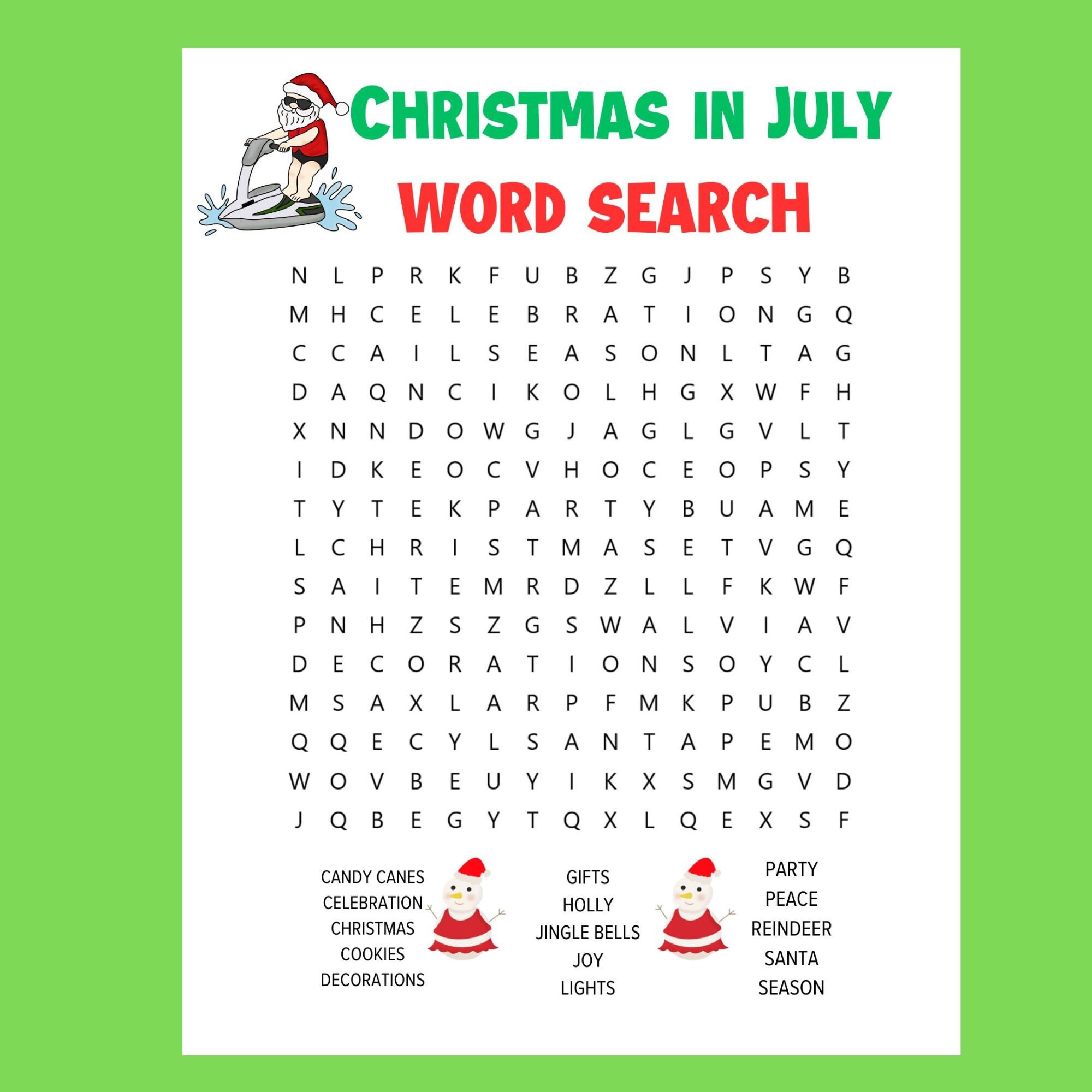 Christmas in July Word Search, Christmas Word Search. Holiday Game ...
