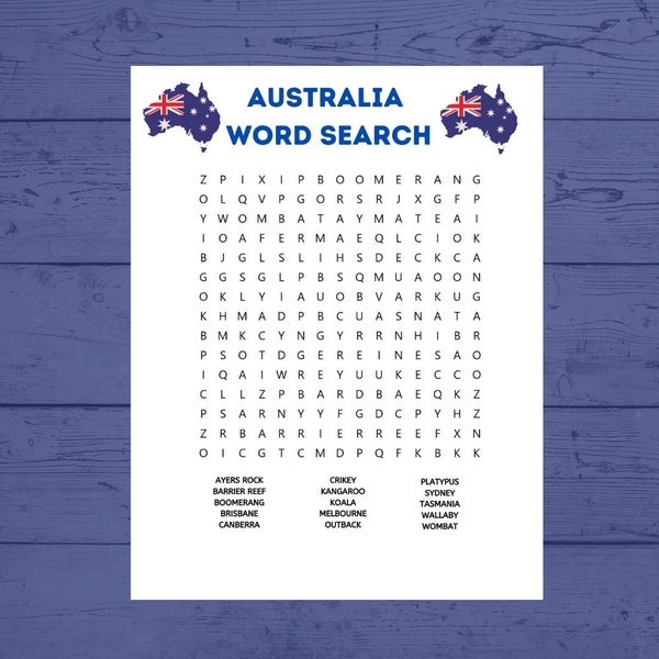 Australia Word Search| Australia Day| Australia Party Games| Word Searches| Australia Printables| Australia Day Games