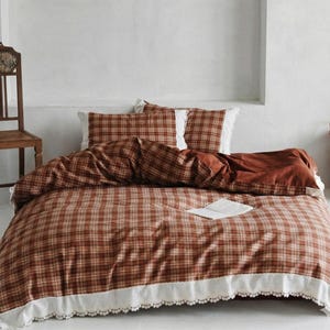 Gingham Ruffled Duvet Cover Set – Cottagecore Farmhouse Bedding Cozy Winter Decor