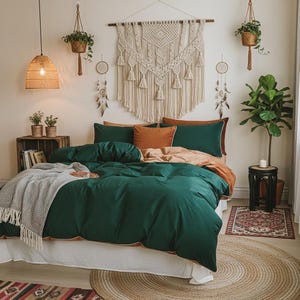 Boho Green Winter Duvet Cover Set – Emerald Velvet Bedding, Cozy Cottagecore Farmhouse Comforter, Warm Bedroom Decor
