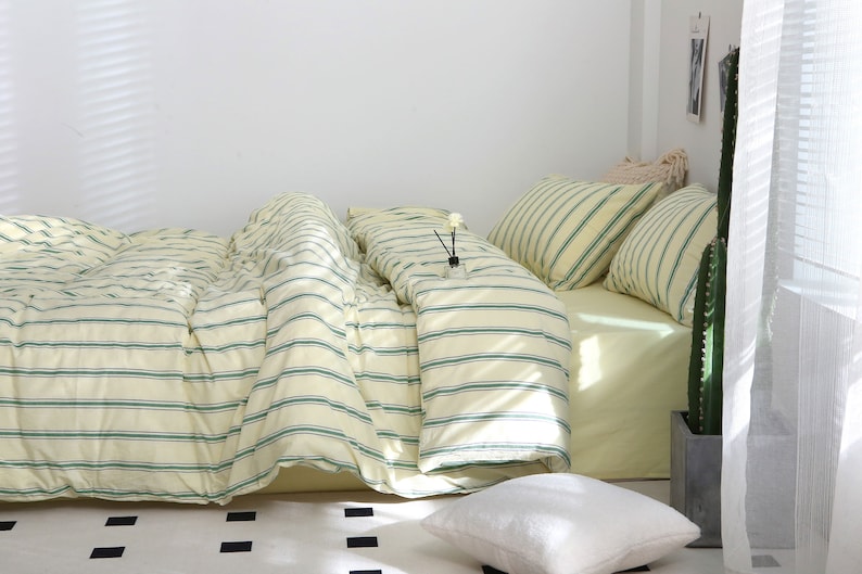 Instachic Vitamin Color Stripe Washed Cotton Bedding Set Bee Green