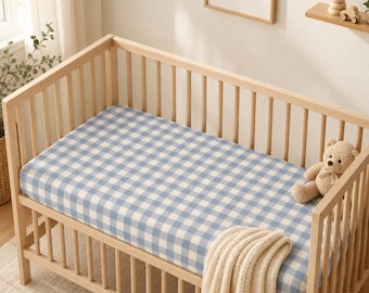 Blue and White Gingham Baby Fitted Crib Sheet