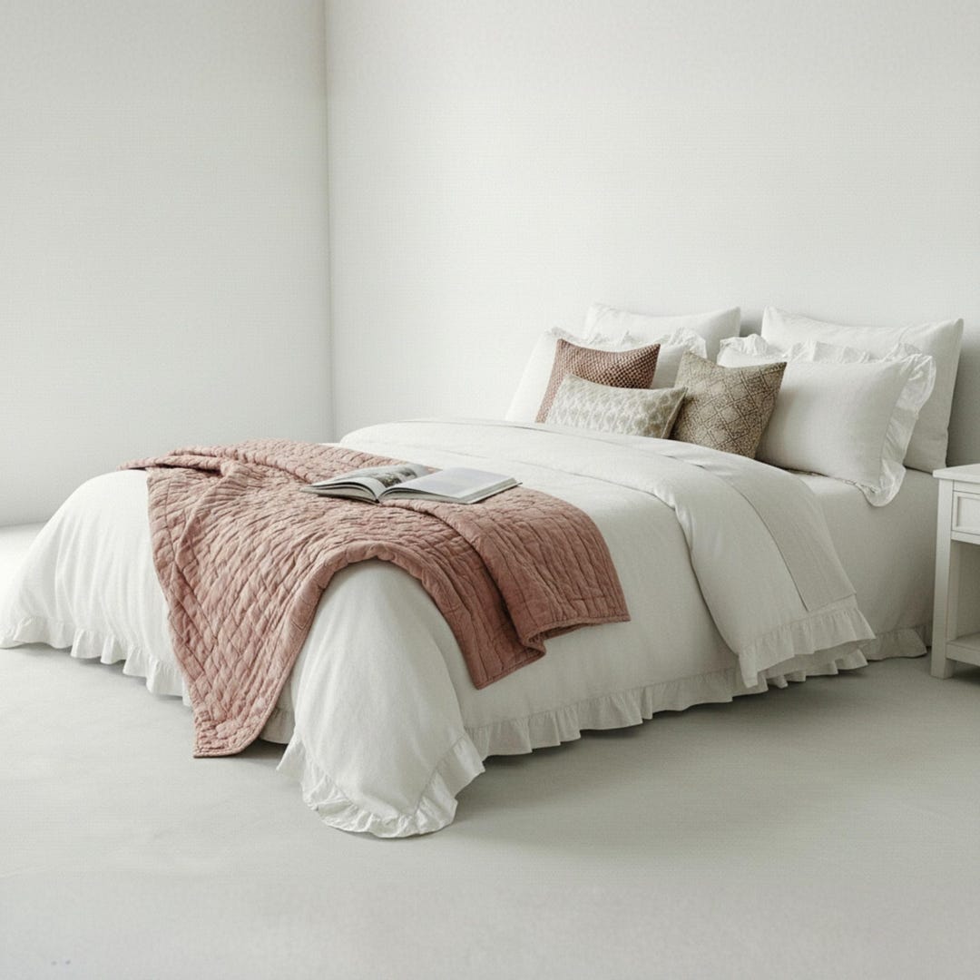 Pure White Ruffled Bedding | Clean Aesthetic Duvet Cover | Soft Cotton ...