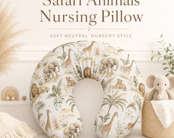Safari Animals Nursing Pillow Cover | Neutral Jungle Nursery