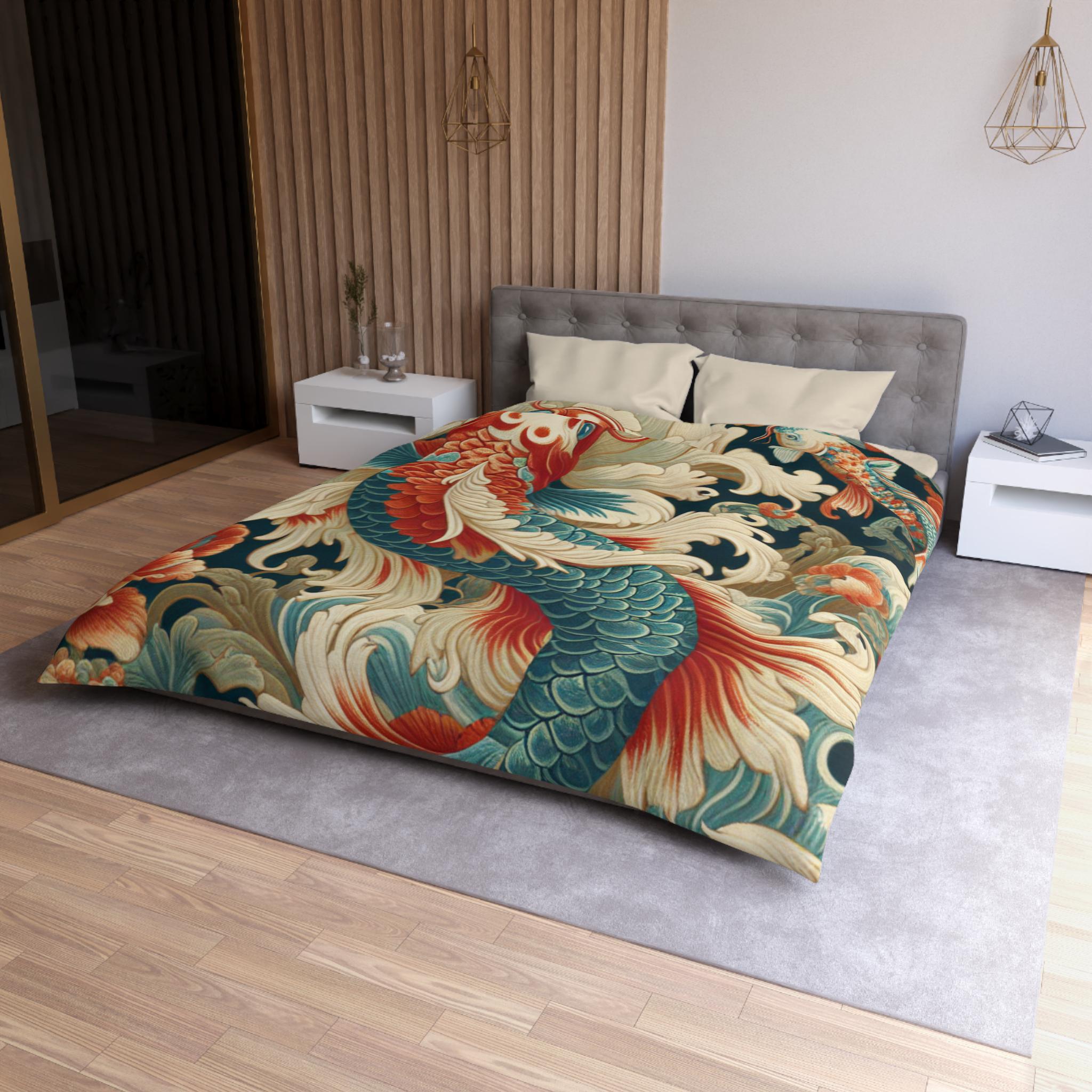 Koi Fish Duvet Cover: Japanese Vintage Style Microfiber Bedding - Etsy